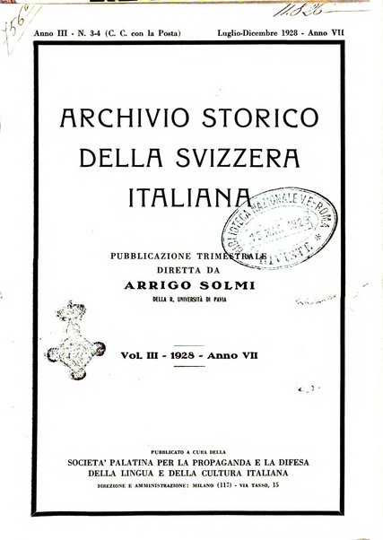 Archivio storico della Svizzera italiana pubblicazione trimestrale