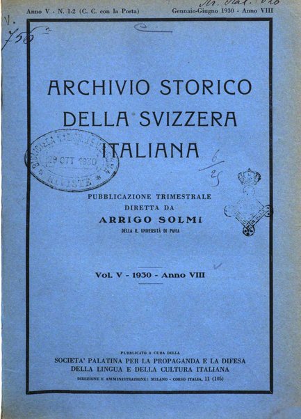 Archivio storico della Svizzera italiana pubblicazione trimestrale