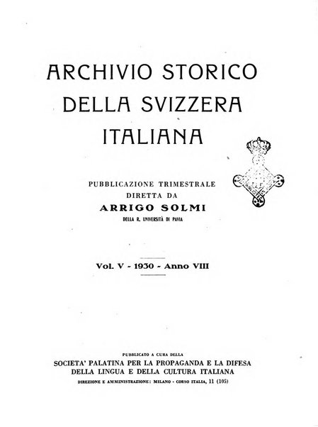 Archivio storico della Svizzera italiana pubblicazione trimestrale