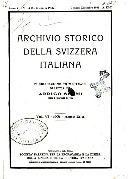 Archivio storico della Svizzera italiana pubblicazione trimestrale