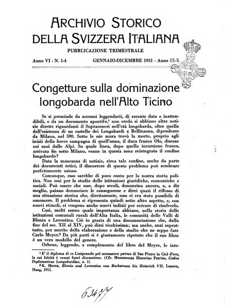 Archivio storico della Svizzera italiana pubblicazione trimestrale