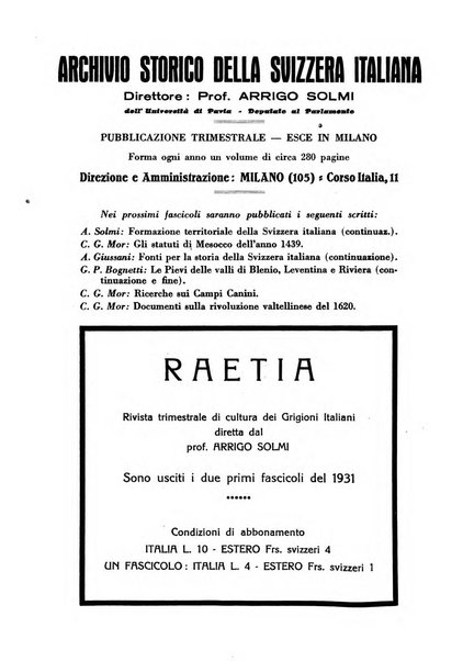 Archivio storico della Svizzera italiana pubblicazione trimestrale