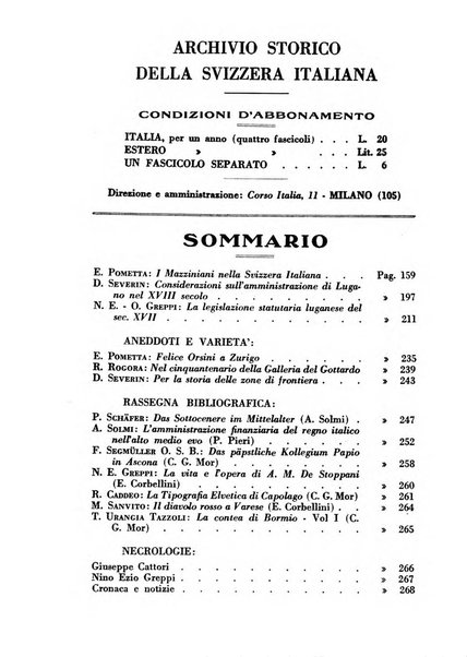 Archivio storico della Svizzera italiana pubblicazione trimestrale