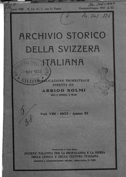 Archivio storico della Svizzera italiana pubblicazione trimestrale