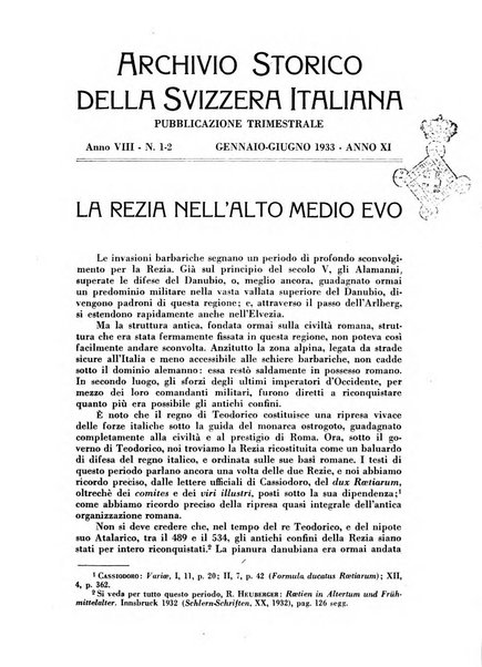 Archivio storico della Svizzera italiana pubblicazione trimestrale