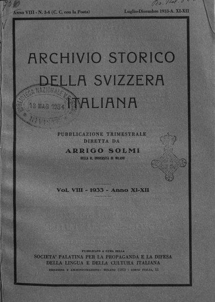 Archivio storico della Svizzera italiana pubblicazione trimestrale