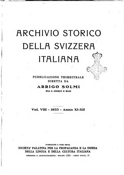 Archivio storico della Svizzera italiana pubblicazione trimestrale