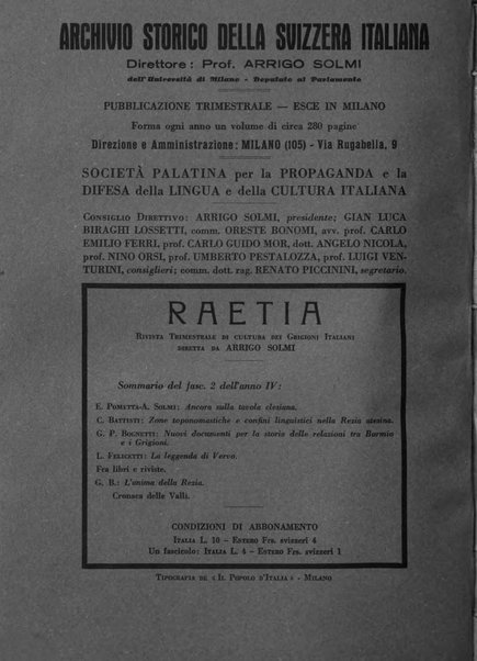 Archivio storico della Svizzera italiana pubblicazione trimestrale