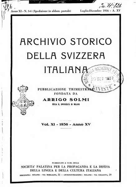 Archivio storico della Svizzera italiana pubblicazione trimestrale