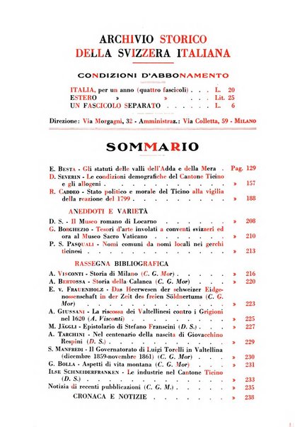 Archivio storico della Svizzera italiana pubblicazione trimestrale