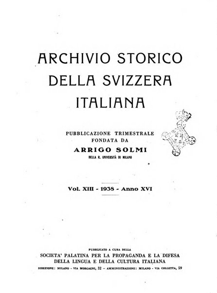 Archivio storico della Svizzera italiana pubblicazione trimestrale