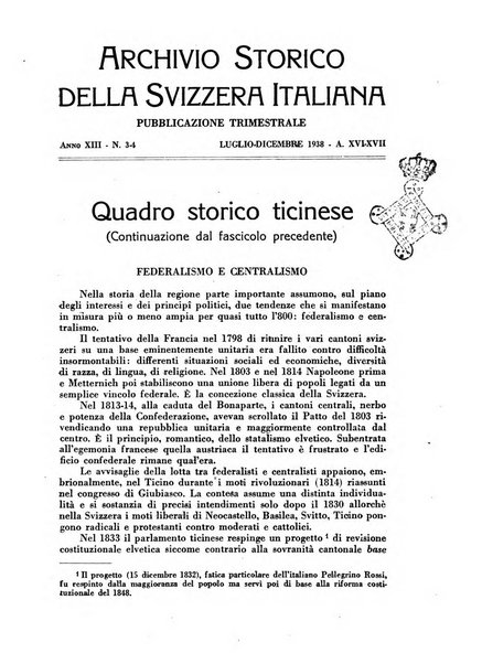 Archivio storico della Svizzera italiana pubblicazione trimestrale