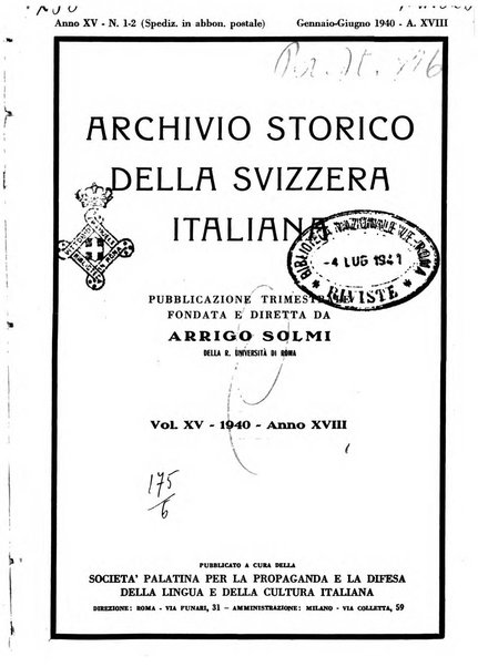 Archivio storico della Svizzera italiana pubblicazione trimestrale