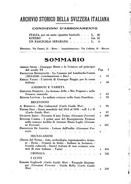 Archivio storico della Svizzera italiana pubblicazione trimestrale