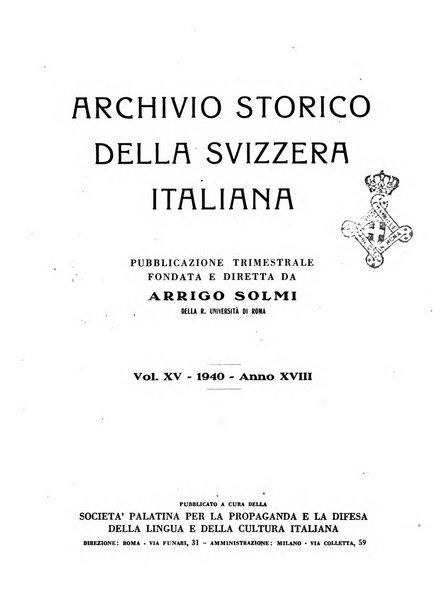 Archivio storico della Svizzera italiana pubblicazione trimestrale