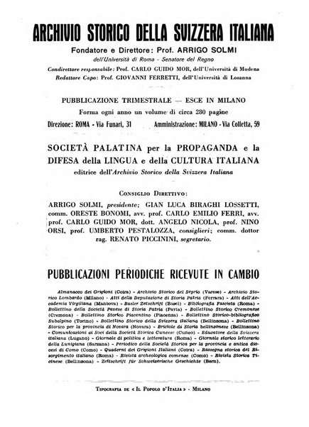 Archivio storico della Svizzera italiana pubblicazione trimestrale