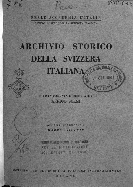 Archivio storico della Svizzera italiana pubblicazione trimestrale