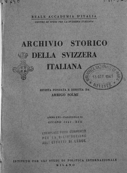 Archivio storico della Svizzera italiana pubblicazione trimestrale