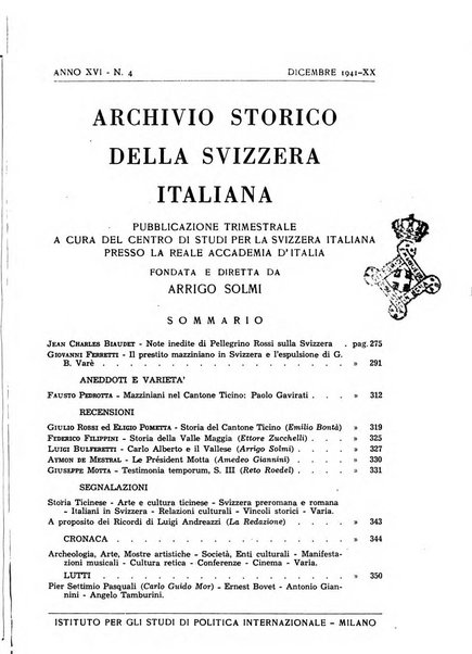 Archivio storico della Svizzera italiana pubblicazione trimestrale