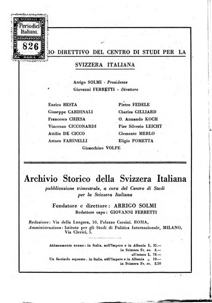 Archivio storico della Svizzera italiana pubblicazione trimestrale