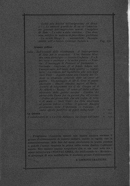 Vita italiana rassegna mensile di politica interna, estera, coloniale e di emigrazione