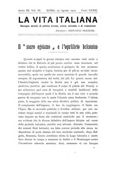 Vita italiana rassegna mensile di politica interna, estera, coloniale e di emigrazione