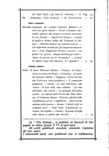 Vita italiana rassegna mensile di politica interna, estera, coloniale e di emigrazione