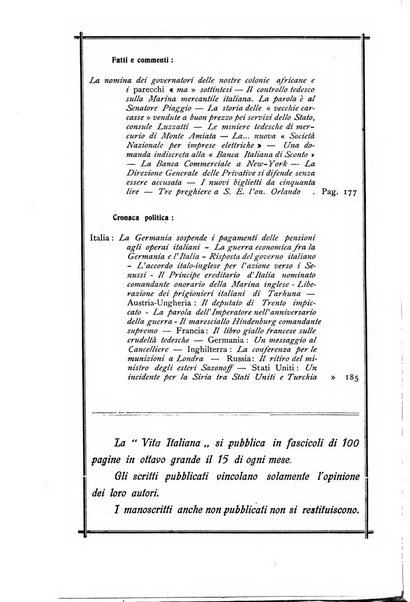 Vita italiana rassegna mensile di politica interna, estera, coloniale e di emigrazione