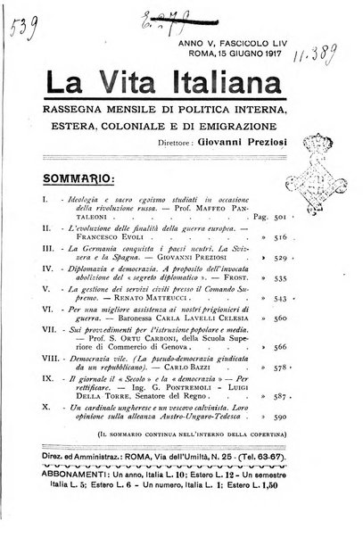 Vita italiana rassegna mensile di politica interna, estera, coloniale e di emigrazione