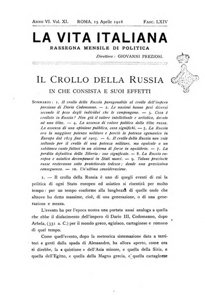 Vita italiana rassegna mensile di politica interna, estera, coloniale e di emigrazione