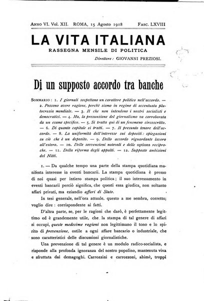 Vita italiana rassegna mensile di politica interna, estera, coloniale e di emigrazione