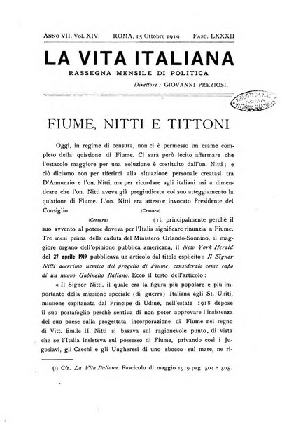 Vita italiana rassegna mensile di politica interna, estera, coloniale e di emigrazione