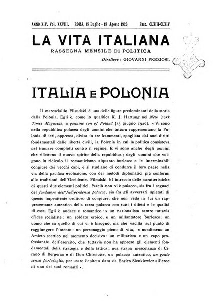 Vita italiana rassegna mensile di politica interna, estera, coloniale e di emigrazione