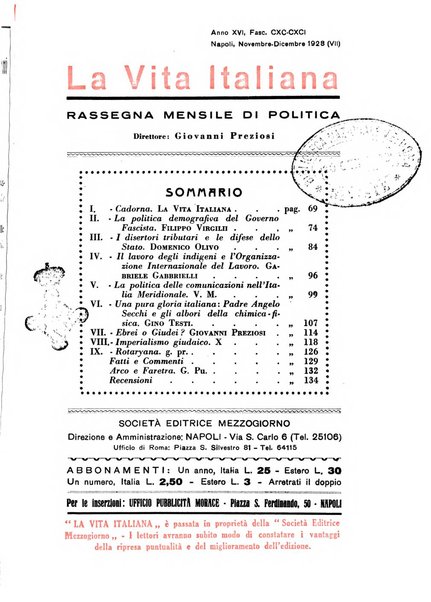 Vita italiana rassegna mensile di politica interna, estera, coloniale e di emigrazione