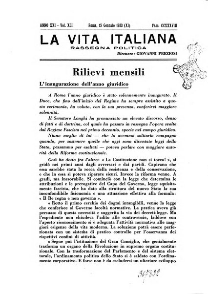 Vita italiana rassegna mensile di politica interna, estera, coloniale e di emigrazione