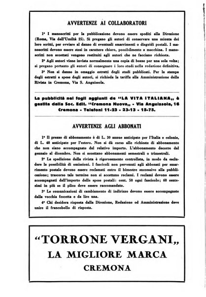 Vita italiana rassegna mensile di politica interna, estera, coloniale e di emigrazione