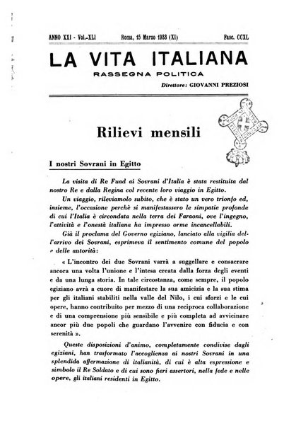 Vita italiana rassegna mensile di politica interna, estera, coloniale e di emigrazione