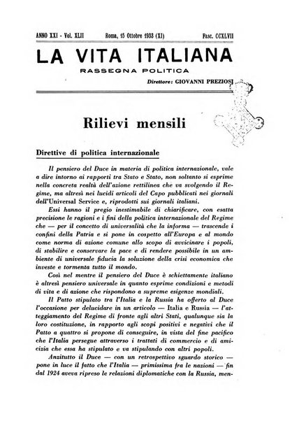 Vita italiana rassegna mensile di politica interna, estera, coloniale e di emigrazione