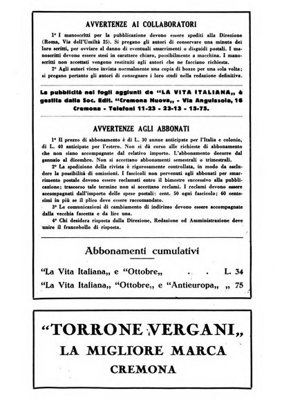 Vita italiana rassegna mensile di politica interna, estera, coloniale e di emigrazione