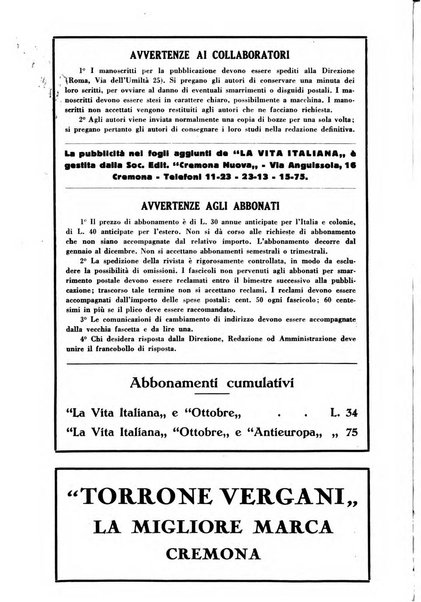 Vita italiana rassegna mensile di politica interna, estera, coloniale e di emigrazione