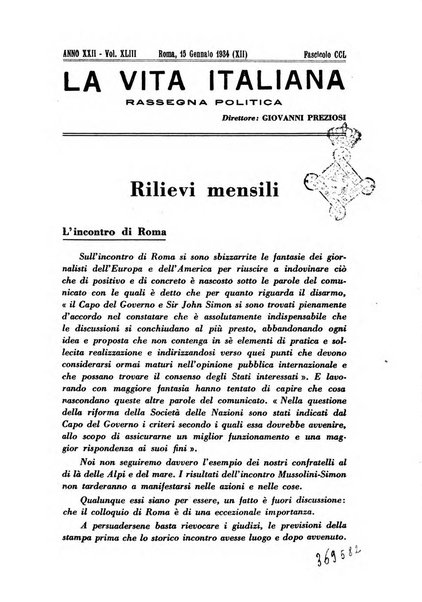 Vita italiana rassegna mensile di politica interna, estera, coloniale e di emigrazione