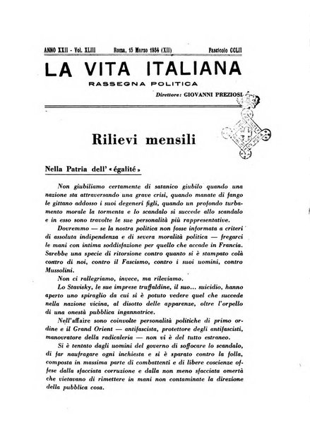 Vita italiana rassegna mensile di politica interna, estera, coloniale e di emigrazione