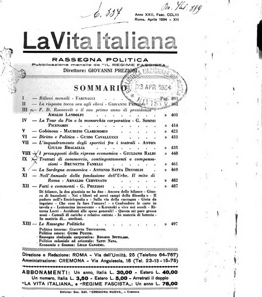 Vita italiana rassegna mensile di politica interna, estera, coloniale e di emigrazione