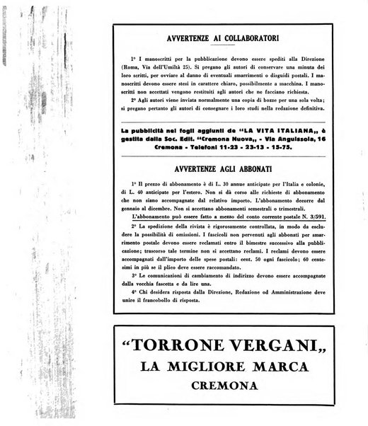 Vita italiana rassegna mensile di politica interna, estera, coloniale e di emigrazione