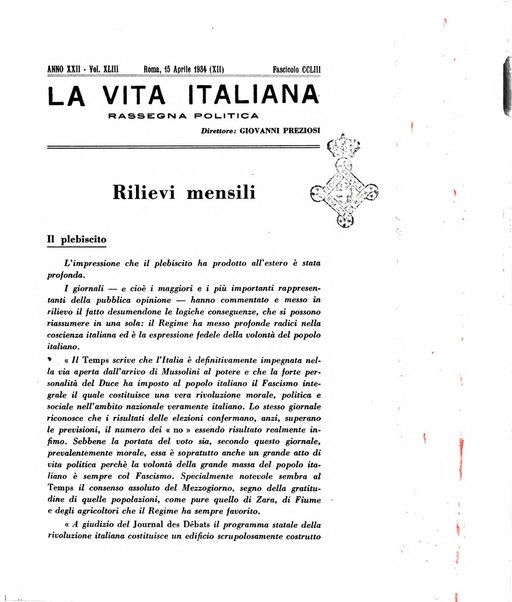 Vita italiana rassegna mensile di politica interna, estera, coloniale e di emigrazione