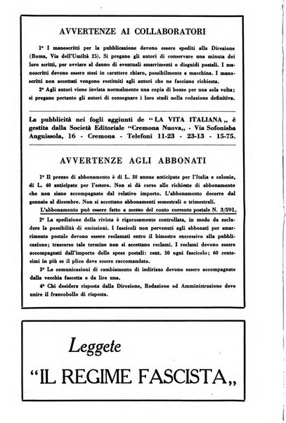 Vita italiana rassegna mensile di politica interna, estera, coloniale e di emigrazione