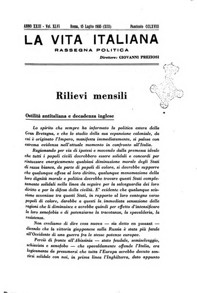 Vita italiana rassegna mensile di politica interna, estera, coloniale e di emigrazione