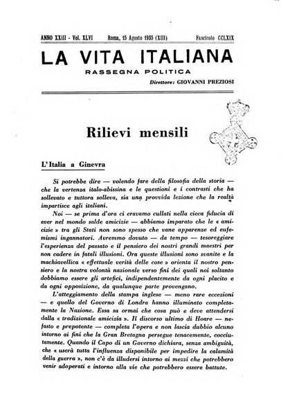 Vita italiana rassegna mensile di politica interna, estera, coloniale e di emigrazione