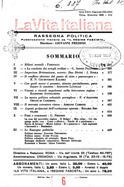 Vita italiana rassegna mensile di politica interna, estera, coloniale e di emigrazione