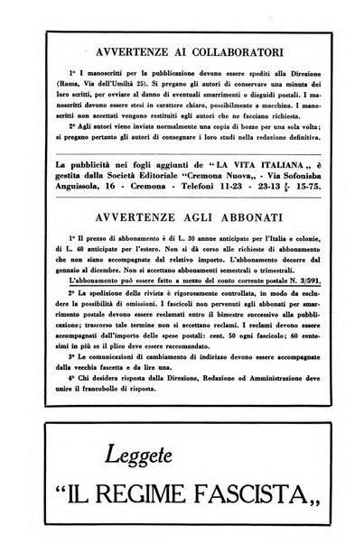 Vita italiana rassegna mensile di politica interna, estera, coloniale e di emigrazione